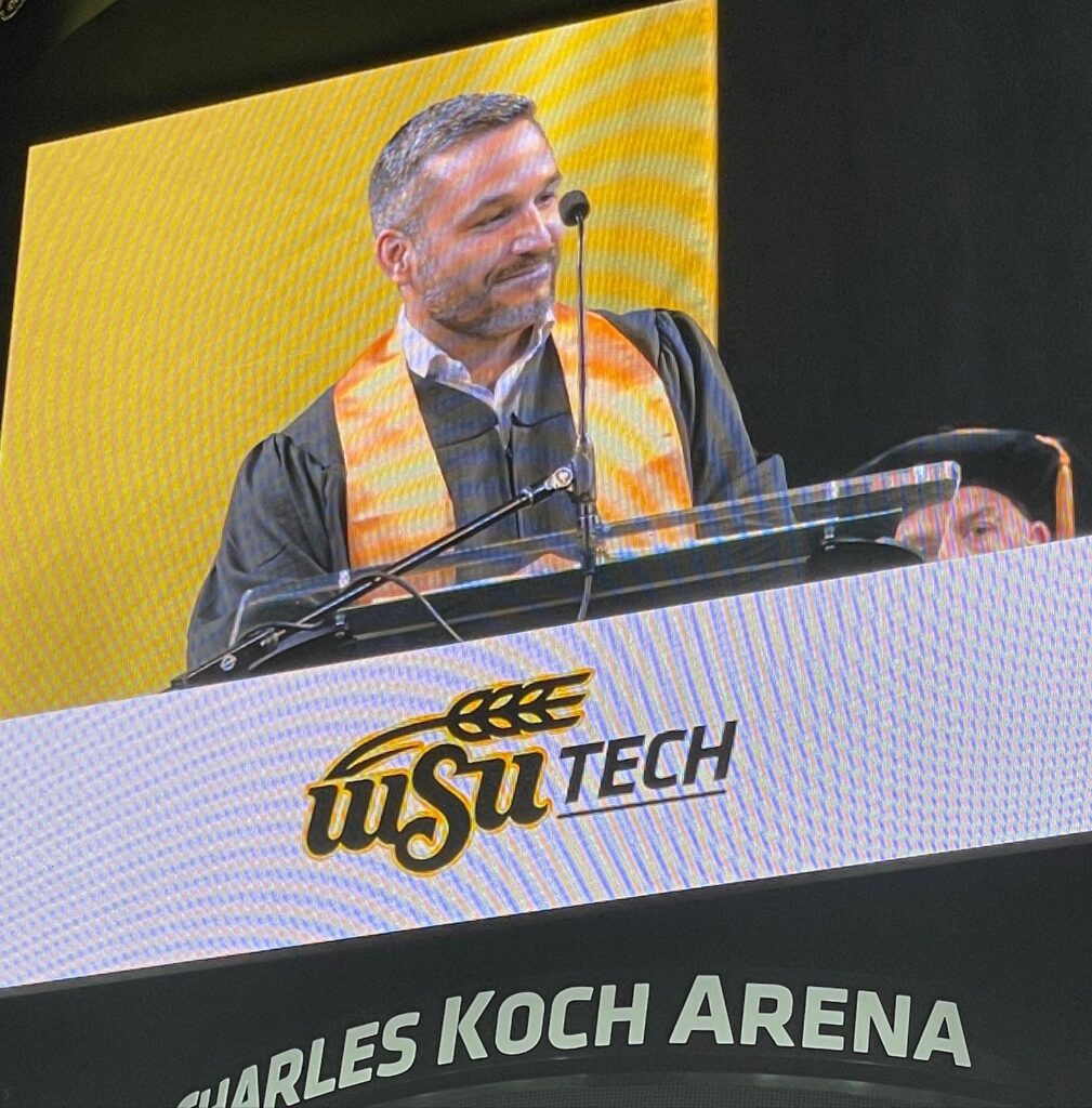 Luis Rodriguez, Jumbo Tron, 2022 Wichita State University College of Applied Sciences and Technology Commencement Speech